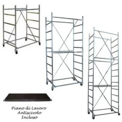 Ponteggio Trabattello Ruote Mobile Professionale Edilizia Zincato Impalcatura Altezza Lavoro: 324