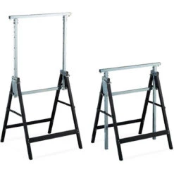 Relaxdays Cavalletto Da Lavoro, Set Da 2, Banco Da Lavoro Resistente, Max. 200kg, 80-130cm, Pieghevole, Nero-Argento