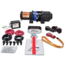 WinchPro - Verricello Elettrico 12V, 2000kg/4500lbs Capacità, 15m Corda In Dyneema Sintetico, 2 Telecomandi (1 Wireless, 1 Cavo), Piastra Di Montaggio, Ideale Per Atv, Buggies, Trailer Quads E Barche