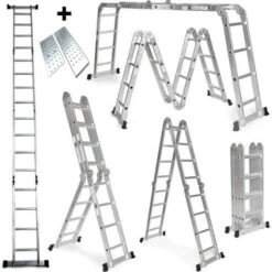 Grandmaster - Scala Pieghevole In Alluminio 575cm, Scala Multifunzione 6 In 1, Piattaforma Inclusa, Carico Massimo 150kg, Design Antiscivolo, Dimensioni Piegate 149x35x28cm