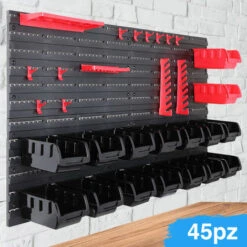 Pannello Da Parete 45pz Portautensili Contenitori Porta Attrezzi Officina Garage