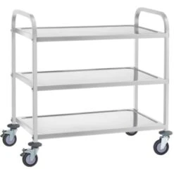 Carrello Inox 3 Ripiani Fino A 150 Kg 2 Freni Carrello Di Servizio Acciaio Inox