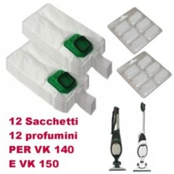 KIT Sacchetti Folletto VK140 VK 150 MICROFIBRA + 12 Profumini DOVINA