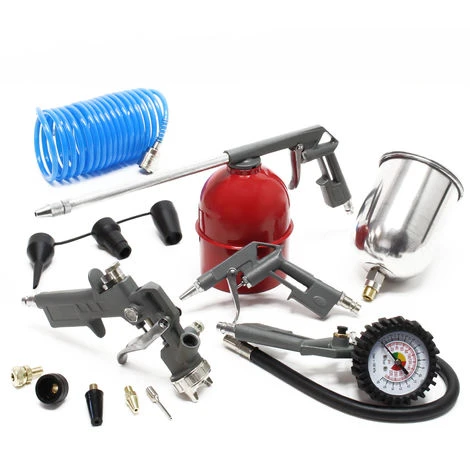 Set Utensili Ad Aria Compressa 13pz Pistole A Spruzzo Ugelli Tubo 5m Attrezzi Pneumatici