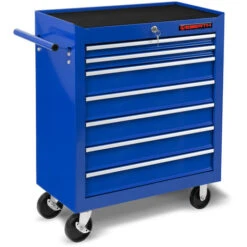 Carrello Portautensili (7 Cassetti, Bloccabile, Tappetini Antiscivolo, 4 Ruote, Freno Di Stazionamento, Verniciata A Polvere) Cassettiera Per Officina