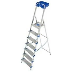 Colombo Scala ATLANTICA 7 Gradini In Alluminio Con Gradino Extra Large Piedini Antiscivolo E Vaschetta Portautensili Ribaltabile EN131 MADE IN ITALY