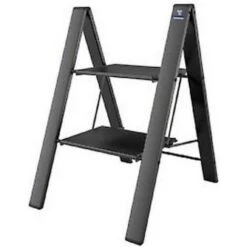 Colombo Sgabello Scala LEONARDO 2 Gradini In Alluminio Anodizzato,ultrasottile,ultrapiatto,nero Portata Max 150kg EN14183 MADE IN ITALY