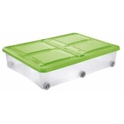 Tontarelli Stock-box Contenitore Di Grandi Dimensioni Trasparente Con Coperchio Colorato E Rotelle
