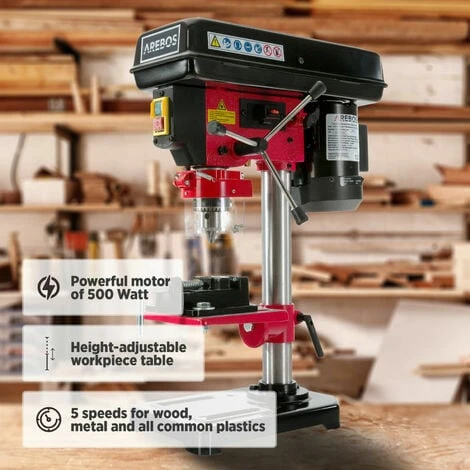 AREBOS Trapano A Colonna Da Banco 500 W Posizione Laser 2.500 Rivoluzioni Al Minuto Regolazione Del Banco: 45° – 0 – 45° - immagine 4