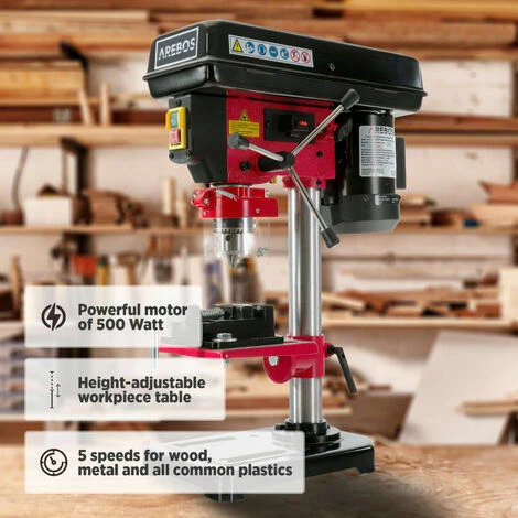 AREBOS Trapano A Colonna Da Banco 500 W Posizione Laser 2.500 Rivoluzioni Al Minuto Regolazione Del Banco: 45° – 0 – 45° - immagine 5