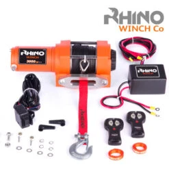 Verricello Elettrico RHINO 1360 Kg 12v Arancione Corda Sintetica In Dyneema Per Fuoristrada Con Telecomando - 2 Anni Di Garanzia