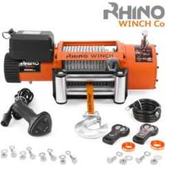 Verricello Elettrico RHINO 9072 Kg 24v Arancione Robusto Cavo D'acciaio Per Fuoristrada Con Telecomando - 2 Anni Di Garanzia
