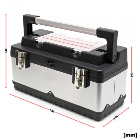 Valigetta Porta Attrezzi In Acciaio Inox E Plastica 50,5x23,5x25,5 Cm Con Portautensili E Maniglia - immagine 2