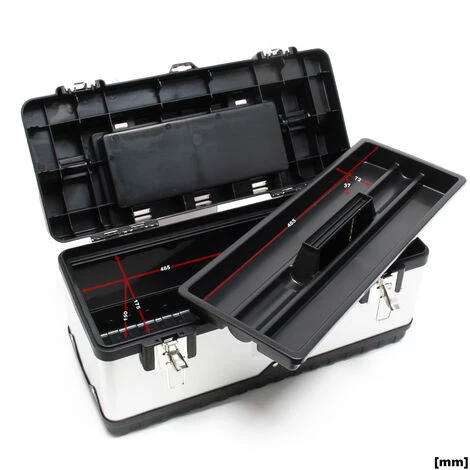 Valigetta Porta Attrezzi In Acciaio Inox E Plastica 50,5x23,5x25,5 Cm Con Portautensili E Maniglia - immagine 4