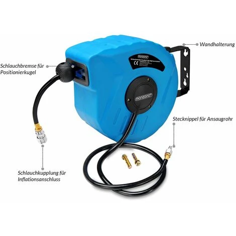 Monzana Avvolgitubo Ad Aria Compressa Tubo 10m Attacco 1/4 Bobina Con Supporto A Parete Rotante 180° - immagine 4