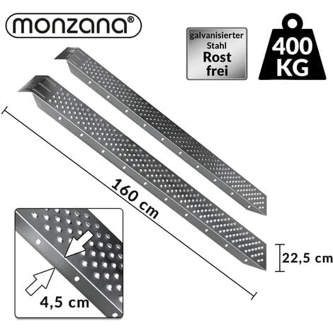 Monzana Rampa Di Carico 2pz Carico Max. 400kg Acciaio Zincato Antiscivolo Coppia Di Rampe Tagliaerba Moto Scooter Quad - immagine 4