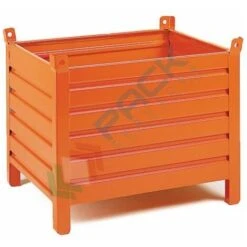 Contenitore Metallico Industriale In Lamiera, 4 Piedi, Mis. 1000 L X 800 P X 845 H Mm, Arancio RAL 2004