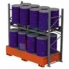 Scaffalatura Metallica Industriale Con Vasca Di Contenimento Per 16 Fusti Olio 220 Lt, Colore Arancio RAL 2004