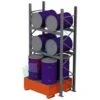 Scaffalatura Metallica Industriale Con Vasca Di Contenimento Per 8 Fusti Olio 220 Lt (4 Verticali + 4 Orizzontali), Colore Arancio RAL 2004
