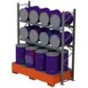 Scaffalatura Metallica Industriale Con Vasca Di Contenimento Per 16 Fusti Olio 220 Lt (8 Verticali + 8 Orizzontali), Colore Arancio RAL 2004