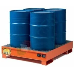Vasca Di Contenimento Liquidi In Acciaio Ideale Per 4 Fusti, Mis. 1340 L X 1250 P X 300 H Mm, Colore Arancio RAL 2004