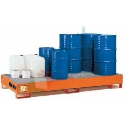 Vasca Di Contenimento Liquidi In Acciaio Ideale Per 8 Fusti, Mis. 2720 L X 1250 P X 300 H Mm, Colore Arancio RAL 2004