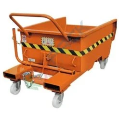 Benna Ribaltabile Con Ruote, In Acciaio, Capacità 300 Lt, Svuotamento Con Muletto, Arancio RAL 2004