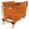 Benna Ribaltabile Con Ruote, In Acciaio, Capacità 1000 Lt, Svuotamento Con Muletto, Arancio RAL 2004