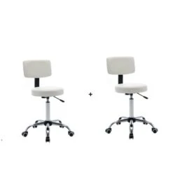 2 Pezzi Di Sgabello Con Spalliera Girevole Per Salone Estetico Estetista Bianco