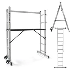 Boudech - RIG-100 Scala Multifunzione Con Ponteggio Per Impalcatura E Piattaforma Antiscivolo Con Corrimano