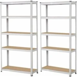 Set Da 2 Scaffali Metallici Con 5 Ripiani Da 875kg Misure 180x90x40cm Bianco
