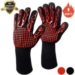 Guantes De Barbacoa, Guantes De Horno, Guantes De Silicona Antideslizantes Para Horno, Anti-calor Hasta 800 ° C Certificación EN407, Guantes De Silicona Para Barbacoa Para Hornear, Cocinar, Hornear, Rojo