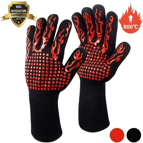 Guantes De Barbacoa, Guantes De Horno, Guantes De Silicona Antideslizantes Para Horno, Anti-calor Hasta 800 ° C Certificación EN407, Guantes De Silicona Para Barbacoa Para Hornear, Cocinar, Hornear, Rojo