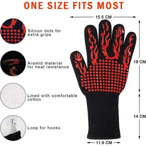 Guantes De Barbacoa, Guantes De Horno, Guantes De Silicona Antideslizantes Para Horno, Anti-calor Hasta 800 ° C Certificación EN407, Guantes De Silicona Para Barbacoa Para Hornear, Cocinar, Hornear, Rojo - immagine 2