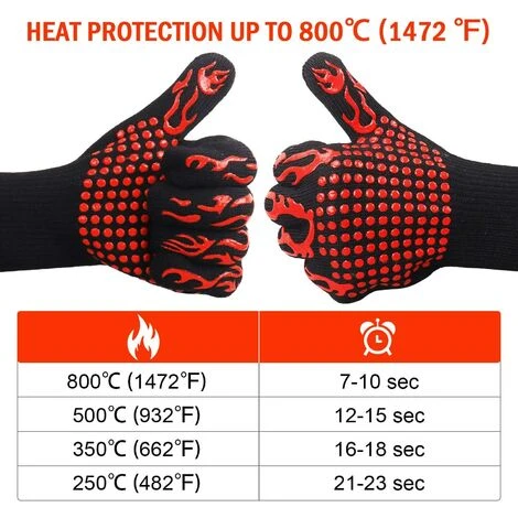 Guantes De Barbacoa, Guantes De Horno, Guantes De Silicona Antideslizantes Para Horno, Anti-calor Hasta 800 ° C Certificación EN407, Guantes De Silicona Para Barbacoa Para Hornear, Cocinar, Hornear, Rojo - immagine 3
