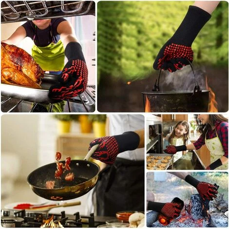 Guantes De Barbacoa, Guantes De Horno, Guantes De Silicona Antideslizantes Para Horno, Anti-calor Hasta 800 ° C Certificación EN407, Guantes De Silicona Para Barbacoa Para Hornear, Cocinar, Hornear, Rojo - immagine 5