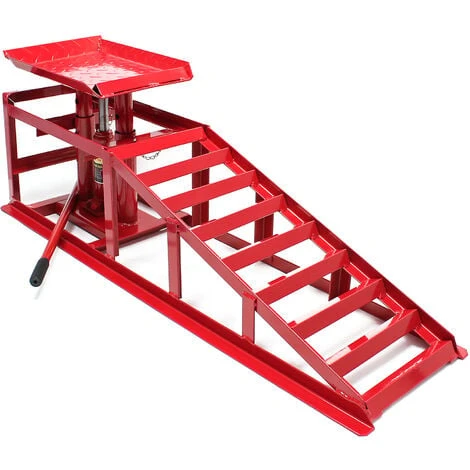Rampa Di Sollevamento Con Cric Idraulico 2000kg Altezza Regolabile Larghezza Ruota Max 225 Mm
