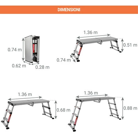 Piattaforma Di Lavoro Con Altezza Regolabile Da 1 A 3 Gradini - TEL-61209 - immagine 2