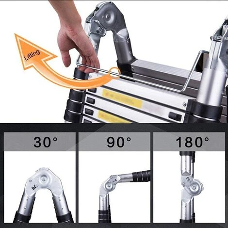 3.8M Scala Telescopica In Alluminio Scala Telescopica Pieghevole, Scala Scaletta Allungabile Scala Multiuso 12 Gradini - immagine 3