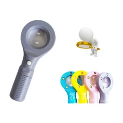 Mini Lente Di Ingrandimento 4 LED Luce Blu 10cm Illuminata Tascabile TE-B0367