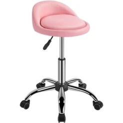 Yaheetech Sgabello Con Ruote Regolabile In Altezza Per Parrucchiere Estetista Ragazzi Studio Salone Sedia Girevole In Ecopelle E Acciaio Rosa