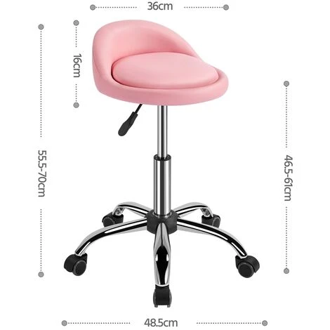 Yaheetech Sgabello Con Ruote Regolabile In Altezza Per Parrucchiere Estetista Ragazzi Studio Salone Sedia Girevole In Ecopelle E Acciaio Rosa - immagine 2