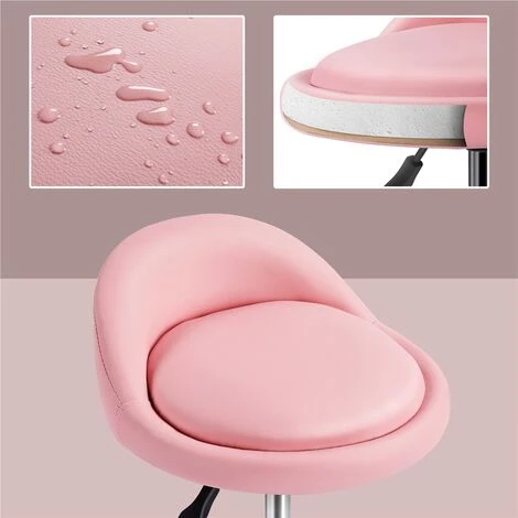 Yaheetech Sgabello Con Ruote Regolabile In Altezza Per Parrucchiere Estetista Ragazzi Studio Salone Sedia Girevole In Ecopelle E Acciaio Rosa - immagine 4