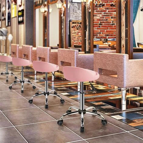 Yaheetech Sgabello Con Ruote Regolabile In Altezza Per Parrucchiere Estetista Ragazzi Studio Salone Sedia Girevole In Ecopelle E Acciaio Rosa - immagine 5