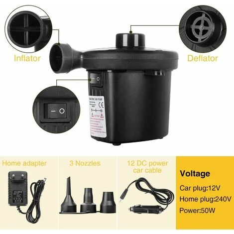 SOEKAVIA Pompa Ad Aria Elettrica, 2 In 1 Sgonfiaggio Elettrico Pompa Ad Aria Veloce Portatile Gonfiatore Elettrico A 3 Ugelli Per Materassino Gonfiabile Per Materasso, Letto Ad Acqua, Barca - immagine 2