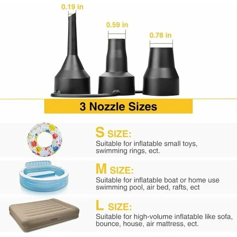 SOEKAVIA Pompa Ad Aria Elettrica, 2 In 1 Sgonfiaggio Elettrico Pompa Ad Aria Veloce Portatile Gonfiatore Elettrico A 3 Ugelli Per Materassino Gonfiabile Per Materasso, Letto Ad Acqua, Barca - immagine 3