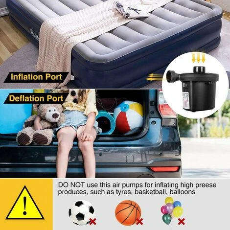 SOEKAVIA Pompa Ad Aria Elettrica, 2 In 1 Sgonfiaggio Elettrico Pompa Ad Aria Veloce Portatile Gonfiatore Elettrico A 3 Ugelli Per Materassino Gonfiabile Per Materasso, Letto Ad Acqua, Barca - immagine 4