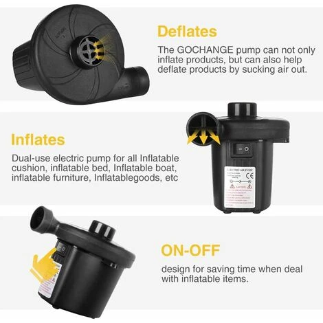 SOEKAVIA Pompa Ad Aria Elettrica, 2 In 1 Sgonfiaggio Elettrico Pompa Ad Aria Veloce Portatile Gonfiatore Elettrico A 3 Ugelli Per Materassino Gonfiabile Per Materasso, Letto Ad Acqua, Barca - immagine 5