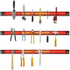 Barra Magnetica Per Attrezzi Rastrelliere Da Muro Rosso 46x2,3x1,25 Cm (3 X Barra)