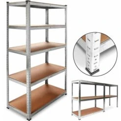 Scaffale 5 Ripiani Metallo E Legno 180x90cm Carichi Pesanti Scaffalatura Zincata